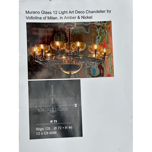 94 - Unopened Murano Glass chandelier. A Voltolina of Milan Amber & Nickel Art Deco chandelier. Murano Gl... 