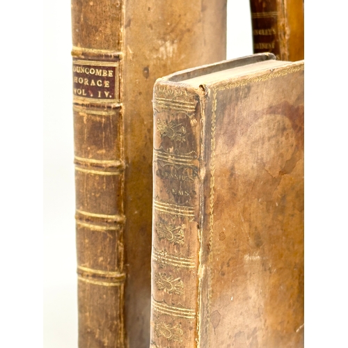 412 - A collection of 18th and Early 19th Century leather bound books. Including The Works of Horace.