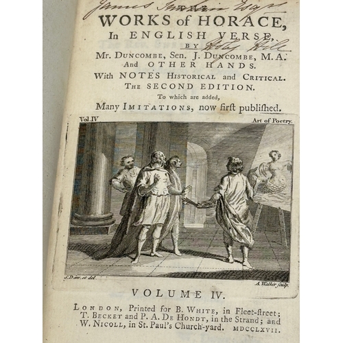 412 - A collection of 18th and Early 19th Century leather bound books. Including The Works of Horace.