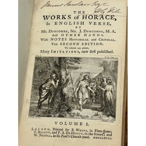 412 - A collection of 18th and Early 19th Century leather bound books. Including The Works of Horace.