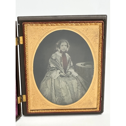 224 - 2 Mid 19th Century Daguerreotype photos of ladies in case. 1850-1860. One frame is Parkesine. 12.5x1... 