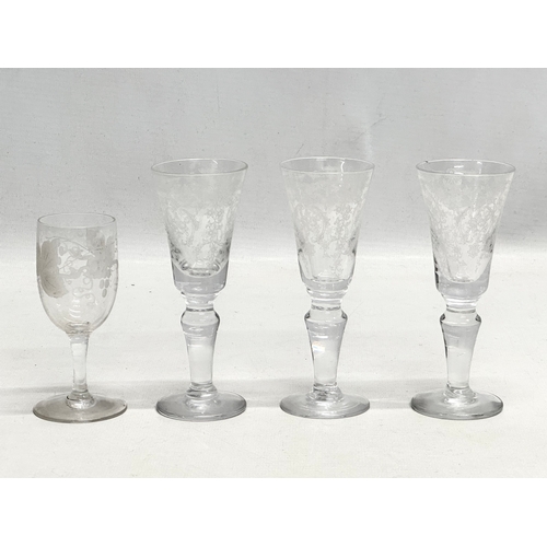 424 - A collection of 19th and 20th Century glassware. Etched sherry/port glasses. Webb Corbett bowls 6.5x... 