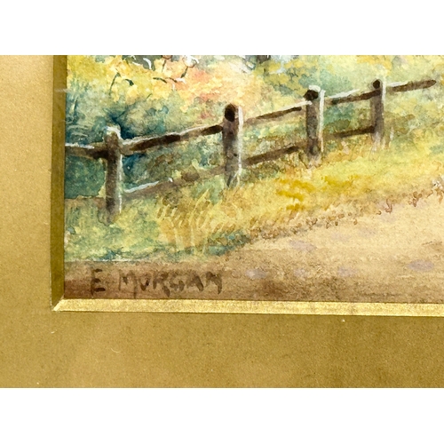 416 - E. Morgan. 19th Century watercolour drawing. Country Village. 23.5x15cm. Frame 36x25.5cm.