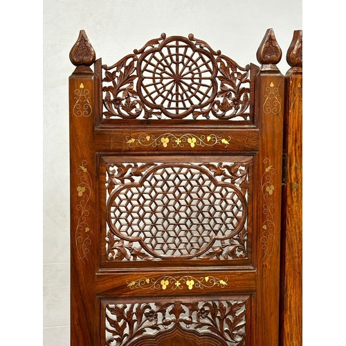 458 - A large brass inlaid Indian rosewood 4 tier room divider/screen. 183.5x178cm