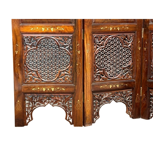 458 - A large brass inlaid Indian rosewood 4 tier room divider/screen. 183.5x178cm