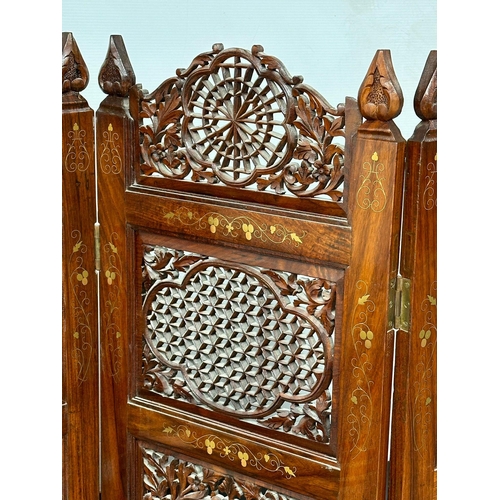 458 - A large brass inlaid Indian rosewood 4 tier room divider/screen. 183.5x178cm