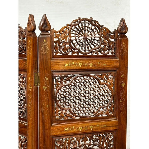 458 - A large brass inlaid Indian rosewood 4 tier room divider/screen. 183.5x178cm