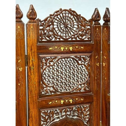 458 - A large brass inlaid Indian rosewood 4 tier room divider/screen. 183.5x178cm