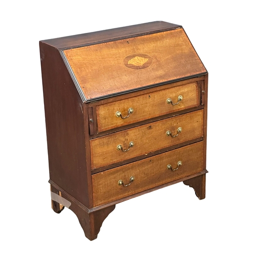 920 - A Late 19th Century Sheraton revival inlaid mahogany writing bureau. 77x43x97cm(8)