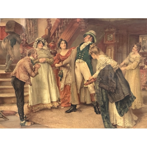 413 - A large 19th Century oak framed print. A Hearty Welcome. From the original by Edgar Bundy. 84x62cm