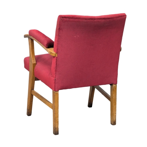 927 - A set of 4 1950s oak framed armchairs with velvet upholstery. (4)