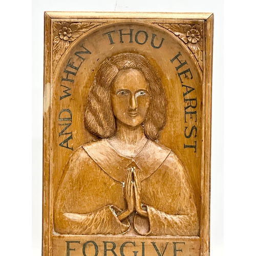 402 - A 1940’s religious table plaque. And When Thou Hearst Forgive. 28x9x37cm