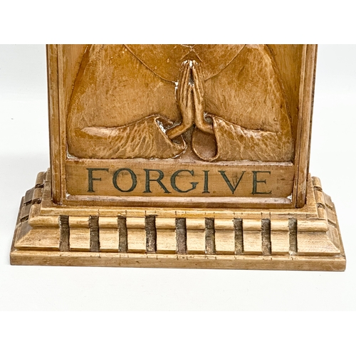 402 - A 1940’s religious table plaque. And When Thou Hearst Forgive. 28x9x37cm