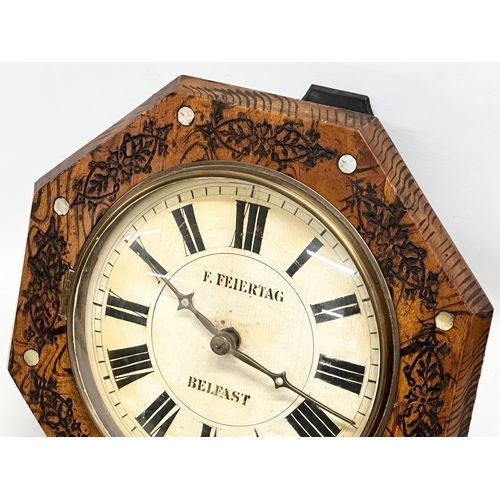 417 - F. Feiertag, Belfast. An Irish Late 19th Century wag on the wall clock, with Mother of Pearl inlay. ... 