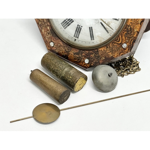 832 - A Late 19th Century Victorian inlaid wag on the wall clock. Weight and pendulum.