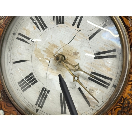 832 - A Late 19th Century Victorian inlaid wag on the wall clock. Weight and pendulum.