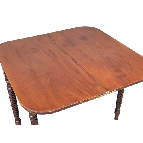 166 - An Early 19th Century George IV mahogany turnover tea table on writhing legs. 95x47.5x76cm