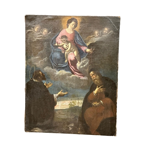 3 - A very large Late 17th Century Italian oil on canvas. Of Madonna & Child with St Francis and St Domi... 