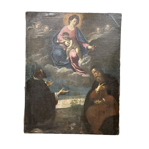 3 - A very large Late 17th Century Italian oil on canvas. Of Madonna & Child with St Francis and St Domi... 