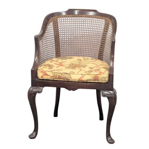 356 - An Edwardian mahogany tub chair on Cabriole legs and berger back and seat