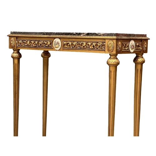 540 - An 18th Century French style gilt side table with marble top. 82x36x82cm