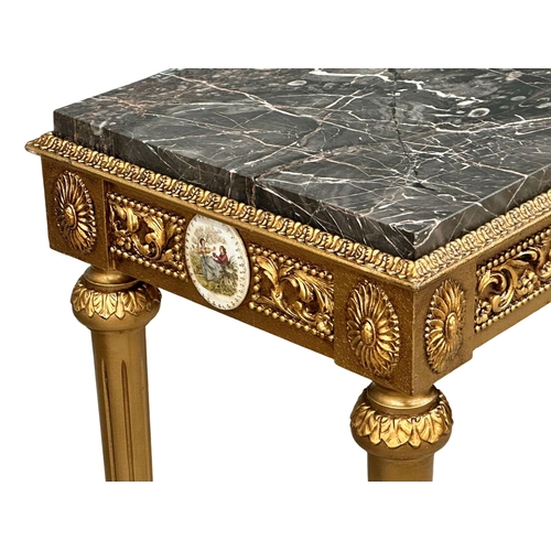 540 - An 18th Century French style gilt side table with marble top. 82x36x82cm