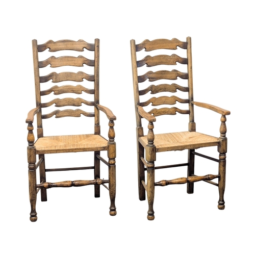 569 - A set of 8 Early 19th Century style dining chairs with ladder back and rushed seats