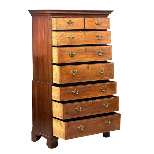 168 - A good proportioned Late 18th Century George III inlaid mahogany chest on chest of Greek Key mouldin... 