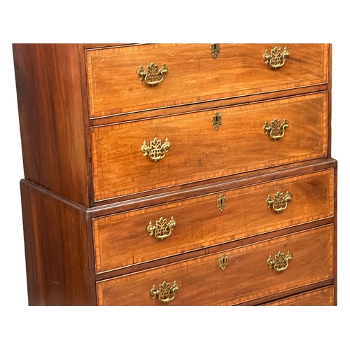 168 - A good proportioned Late 18th Century George III inlaid mahogany chest on chest of Greek Key mouldin... 