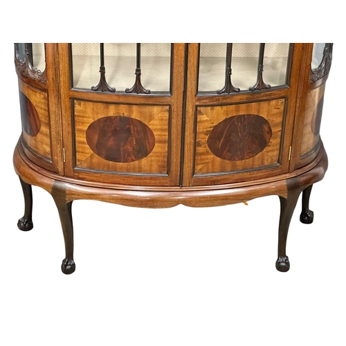 323 - A large Edwardian mahogany bow front display cabinet, with astragal glazed doors and ball on claw fe... 