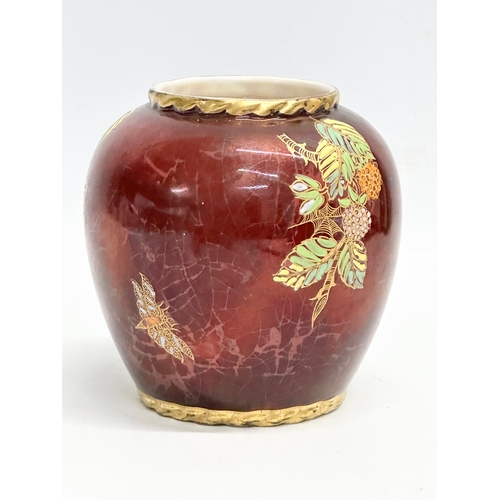 464 - A Carlton Ware “Rouge Royale” hand painted pot. With Spiders and Butterfly decoration. 11x12cm.