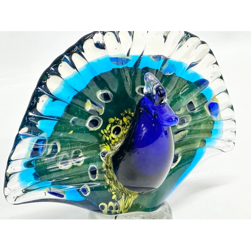 492 - A Murano style art glass peacock. 21x14x18cm