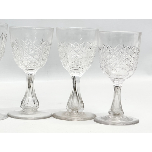 229B - 2 sets of 3 crystal port glasses. 3 hollow stem diamond cut glasses 12cm.