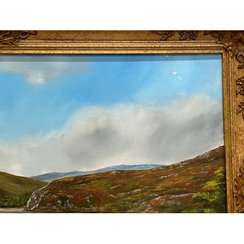 995 - Patrick Walsh. A large oil on canvas. County Wicklow Lough. 76x51cm. Gilt frame 90x64cm.