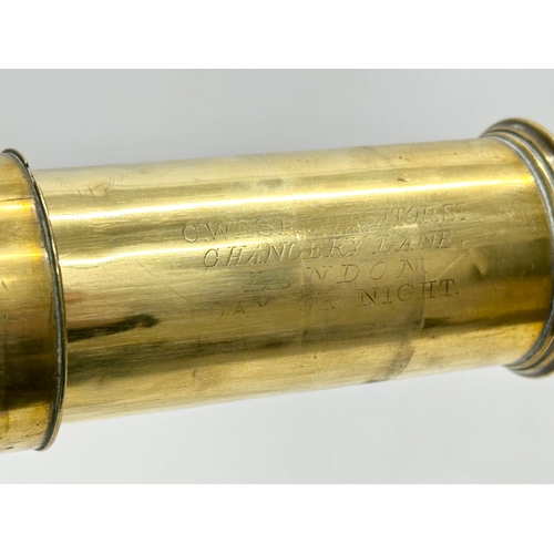 100D - C. West, London. An Early 19th Century George III three draw refractor telescope. By C. West.