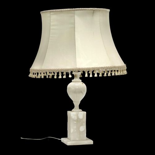 996 - A large Mid 20th Century alabaster table lamp. Base measures 46cm. 76cm with shade.