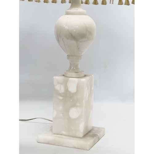 996 - A large Mid 20th Century alabaster table lamp. Base measures 46cm. 76cm with shade.