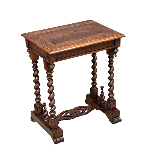 194 - A William IV inlaid rosewood work table/storage table. With barley twist supports. Circa 1830. 61x45... 