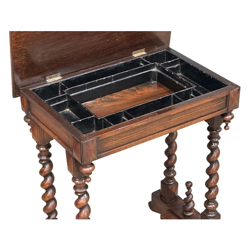 194 - A William IV inlaid rosewood work table/storage table. With barley twist supports. Circa 1830. 61x45... 