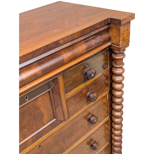 222 - A large Victorian mahogany chest of drawers with bobbin turn columns. Circa 1860-1870. 123x59x130.5c... 