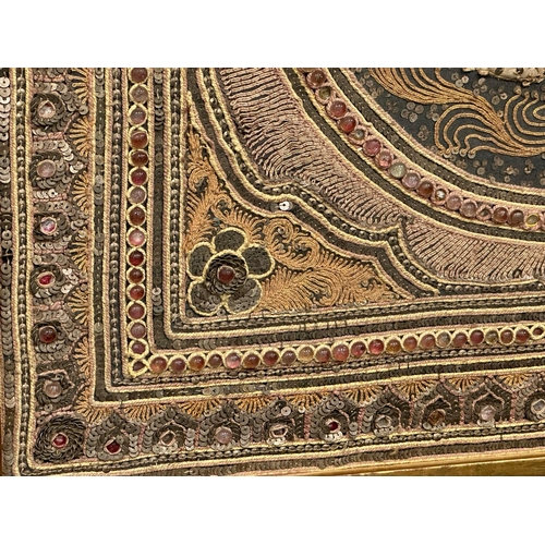 5 - A large Early 20th Century Indian embroidered silk panel in gilt wooden frame. 118x84cm