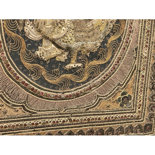 5 - A large Early 20th Century Indian embroidered silk panel in gilt wooden frame. 118x84cm