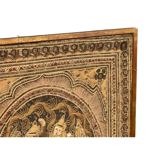 5 - A large Early 20th Century Indian embroidered silk panel in gilt wooden frame. 118x84cm