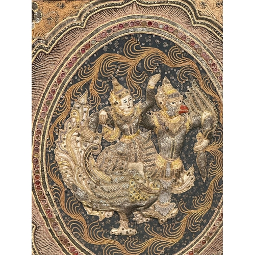 5 - A large Early 20th Century Indian embroidered silk panel in gilt wooden frame. 118x84cm