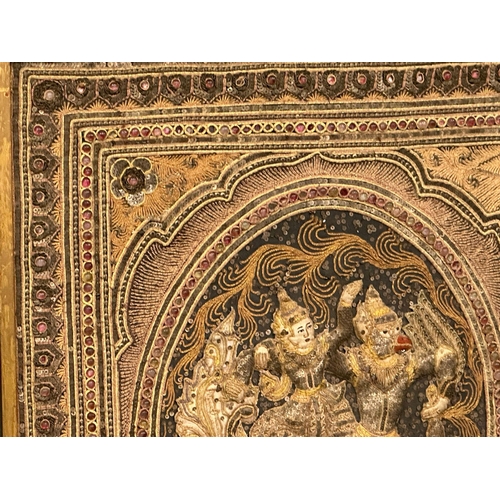 5 - A large Early 20th Century Indian embroidered silk panel in gilt wooden frame. 118x84cm