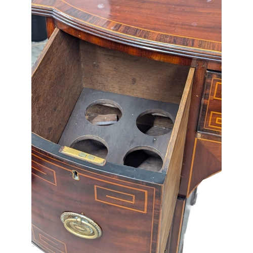 7 - A George III Sheraton style inlaid mahogany sideboard with rosewood cross-banding, 3 drawers and 2 c... 