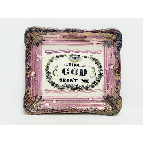 121 - A pair of Mid 19th Century Sunderland Lustre wall plaques. Thou God Sees’t Me. Rejoice in the Lord. ... 