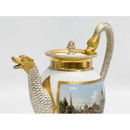 17 - A Mid 19th Century Meissen Empire gilt topographical coffee pot. 18x19cm.