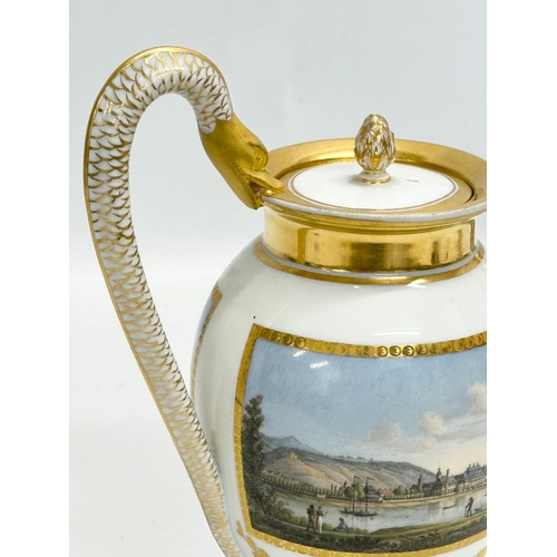 17 - A Mid 19th Century Meissen Empire gilt topographical coffee pot. 18x19cm.