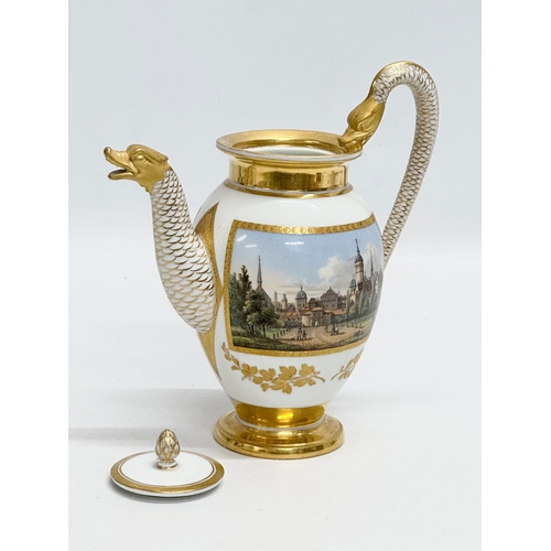 17 - A Mid 19th Century Meissen Empire gilt topographical coffee pot. 18x19cm.